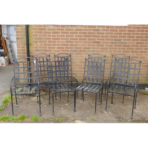 1116 - A set of eight painted iron garden chairs with a lattice back, six plus two