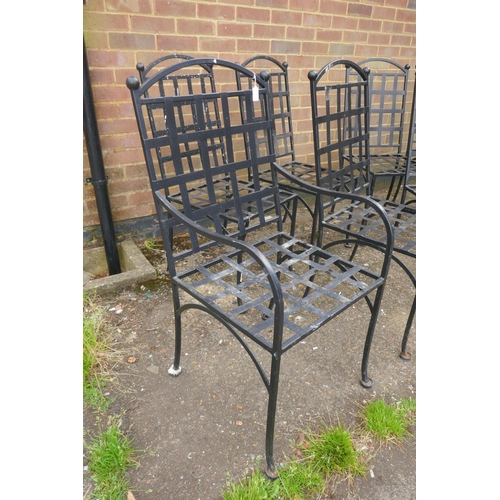 1116 - A set of eight painted iron garden chairs with a lattice back, six plus two