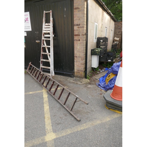 1121 - An H.C. Slingsby ladder, 368cm long, and a step ladder