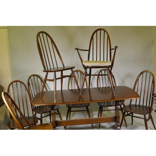 1123 - Eight mid C20th Ercol stained elm and beech Quaker chairs (six plus two), Model 365 and 365A, and a ... 