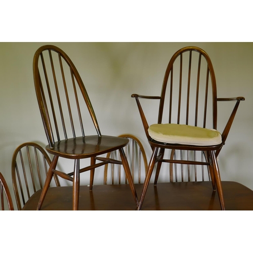 1123 - Eight mid C20th Ercol stained elm and beech Quaker chairs (six plus two), Model 365 and 365A, and a ... 