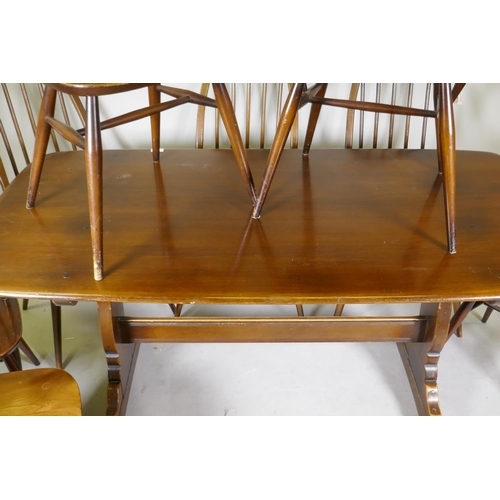 1123 - Eight mid C20th Ercol stained elm and beech Quaker chairs (six plus two), Model 365 and 365A, and a ... 