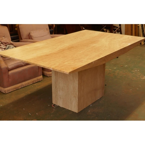 1126 - A travertine marble top table, raised on a pedestal base, 100 x 171 x 74cm high, AF scratched