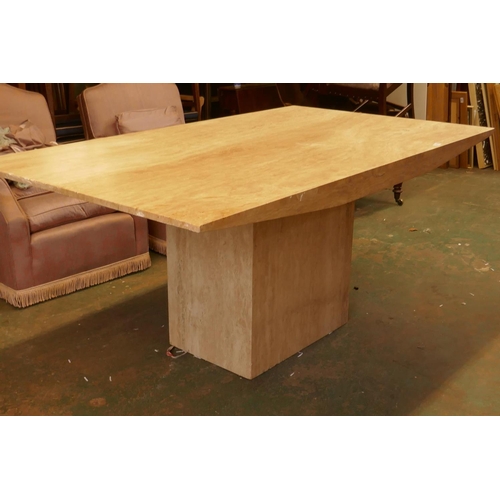 1126 - A travertine marble top table, raised on a pedestal base, 100 x 171 x 74cm high, AF scratched