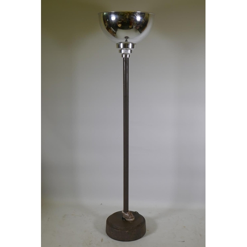 1160 - An Art Deco uplighter floor lamp with chrome shade, possibly by Thorn Electrical Industries, circa 1... 