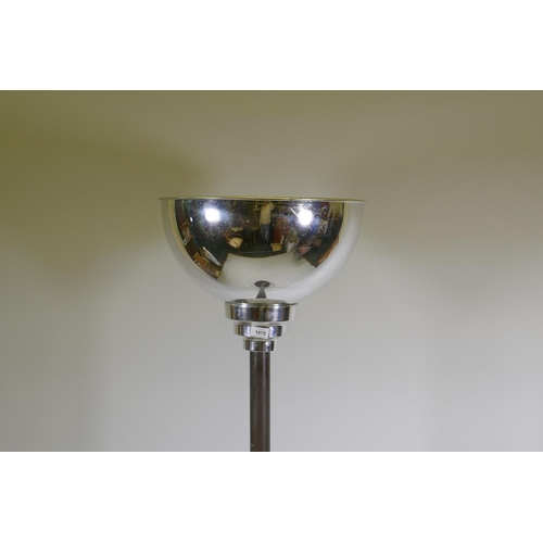 1160 - An Art Deco uplighter floor lamp with chrome shade, possibly by Thorn Electrical Industries, circa 1... 