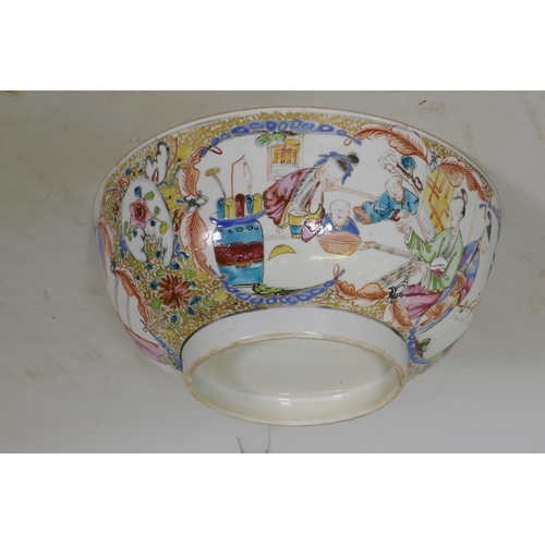 117 - A Chinese Mandarin famille rose punch bowl, AF cracked, 26cm diameter