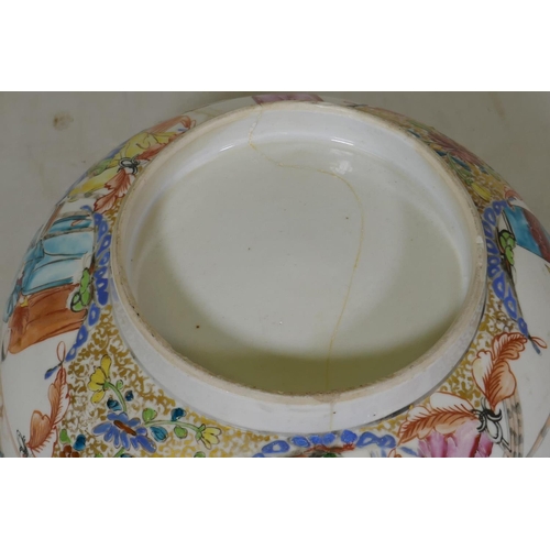 117 - A Chinese Mandarin famille rose punch bowl, AF cracked, 26cm diameter