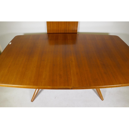 1201 - A mid century Gordon Russell of Broadway Worcestershire mahogany draw leaf dining table with extra l... 