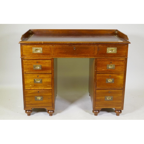 1207 - A Graves & Sons, Devonport mahogany military campaign pedestal desk, with leather inset top over... 