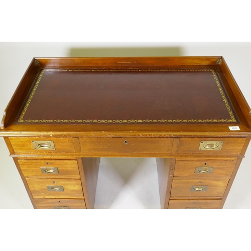 1207 - A Graves & Sons, Devonport mahogany military campaign pedestal desk, with leather inset top over... 