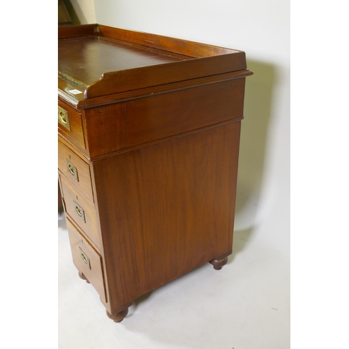 1207 - A Graves & Sons, Devonport mahogany military campaign pedestal desk, with leather inset top over... 