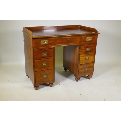 1207 - A Graves & Sons, Devonport mahogany military campaign pedestal desk, with leather inset top over... 