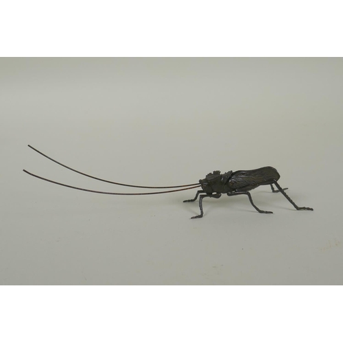 126 - A Japanese Jizai style bronze okimono grasshopper, 16cm