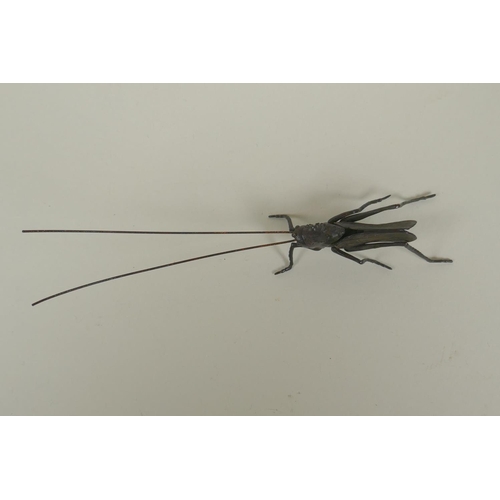 126 - A Japanese Jizai style bronze okimono grasshopper, 16cm