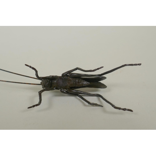 126 - A Japanese Jizai style bronze okimono grasshopper, 16cm