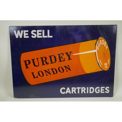 132 - A vintage style 'Purdy Cartridges' tin sign, 70 x 50cm