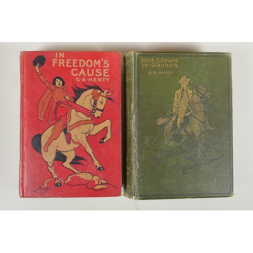 142 - G.A. Henty, eight vintage novels including A Knight of the White Cross, In Freedom's Cause, Wulf the... 