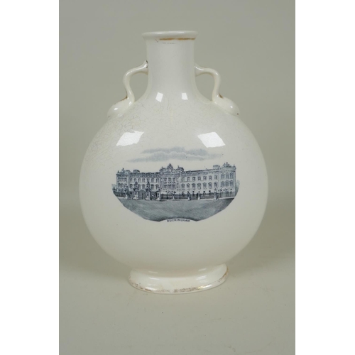 149 - A Queen Victoria Jubilee ceramic flask presented by Weston Bros, decorated with a transfer printed p... 