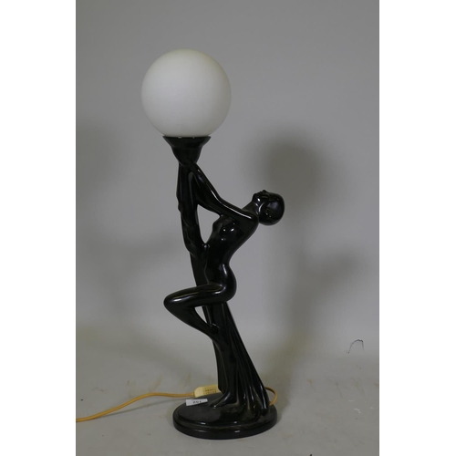 152 - An Art Deco style glazed pottery table lamp, 64cm high