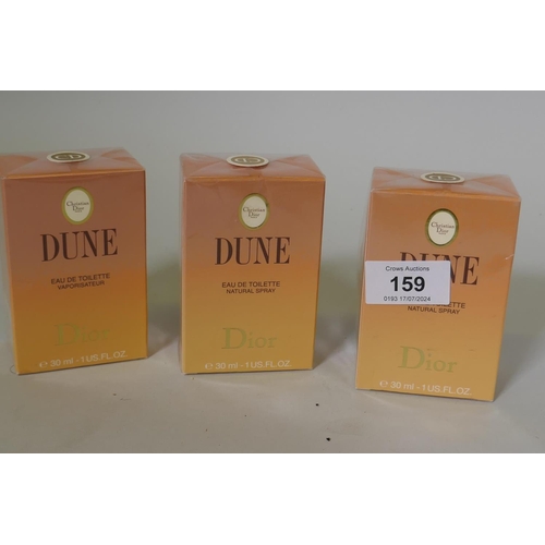 159 - Vintage perfume, Christian Dior, Dune, eau de toilette, three bottles, 30ml