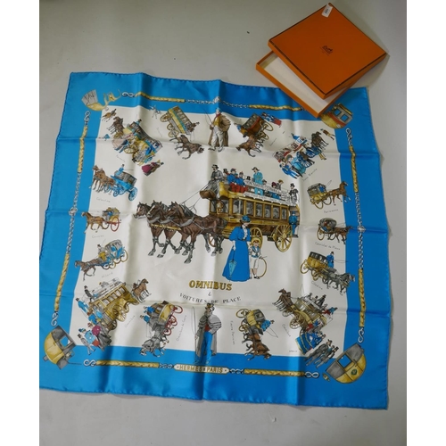 160 - Hermes silk scarf, Omnibus et Voitures de Place, 88 x 88cm, in original box