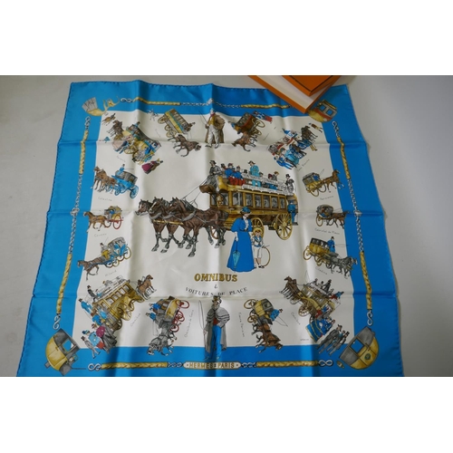 160 - Hermes silk scarf, Omnibus et Voitures de Place, 88 x 88cm, in original box