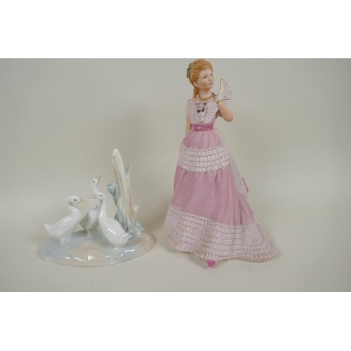 162 - Three Royal Doulton figurines, The Wizard, HN2877; Lorette, HN2337; and Top O'the Hill, HN1834, and ... 