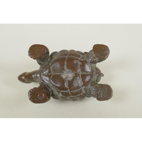 164 - A Japanese bronze okimono tortoise, mark to base, 6cm