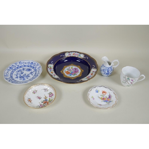 166 - A collection of C19th and C20th Meissen porcelain with floral decoration, 24cm largest