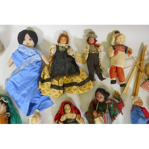 179 - A collection of antique dolls, Dutch, French, Scandinavian, including three Indian women in saris&nb... 