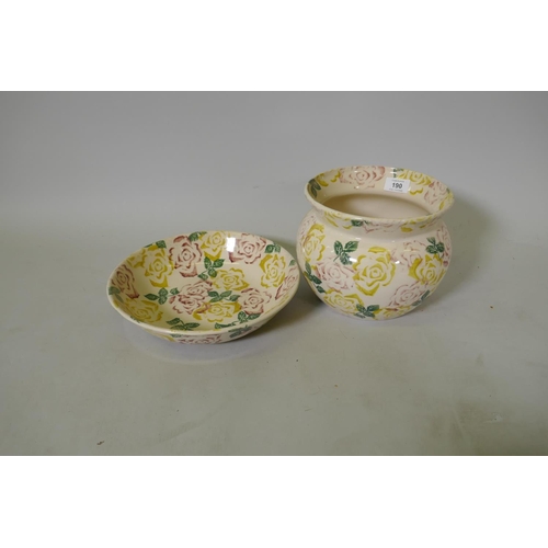 190 - A Brixton pottery spongeware planter and dish, 28cm diameter