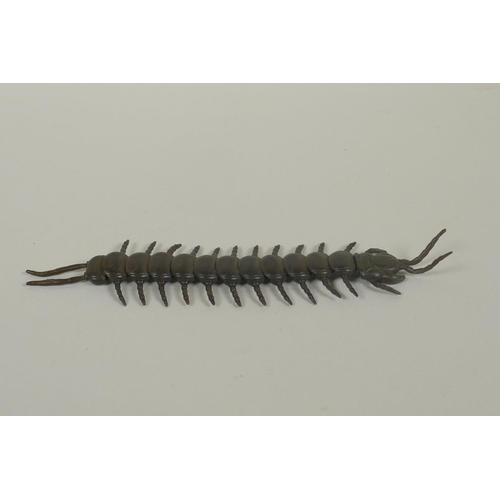 195 - A Japanese Jizai style bronze okimono centipede with articulated body, 14cm