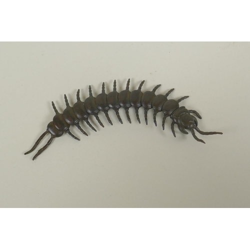 195 - A Japanese Jizai style bronze okimono centipede with articulated body, 14cm