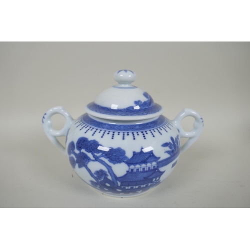 222 - Seven Chinese C19th and C20th blue and white porcelain ginger jars and covers with cracked ice and p... 