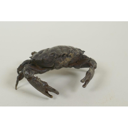 231 - A Japanese style bronze okimono crab, 7cm