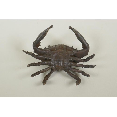 231 - A Japanese style bronze okimono crab, 7cm