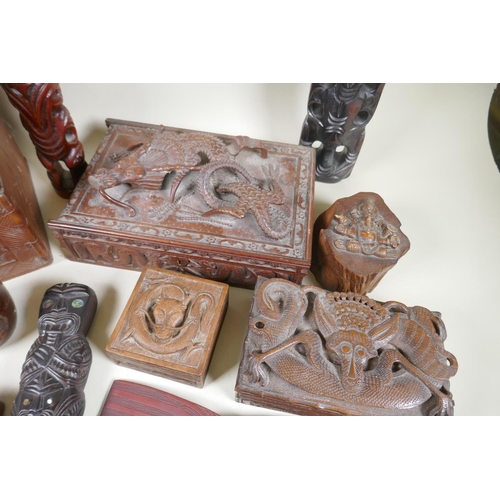 234 - A collection of C19th/C20th Burmese and Chinese carved camphor wood and hardwood trinket boxes decor... 