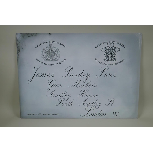 242 - A vintage style 'James Purdy & Sons Gun Makers' tin sign, 70 x 50cm