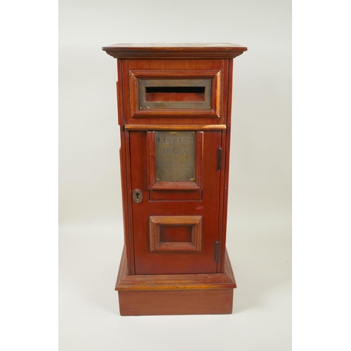 246 - A fruitwood table top post box with brass mounts, 23cm x 23cm, 50cm high