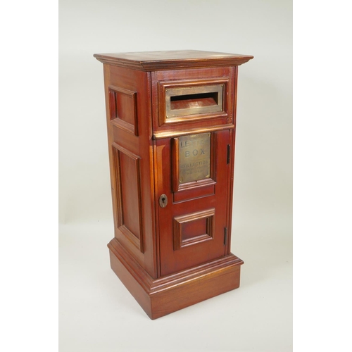 246 - A fruitwood table top post box with brass mounts, 23cm x 23cm, 50cm high