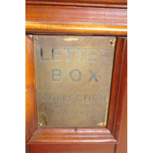 246 - A fruitwood table top post box with brass mounts, 23cm x 23cm, 50cm high