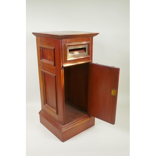 246 - A fruitwood table top post box with brass mounts, 23cm x 23cm, 50cm high