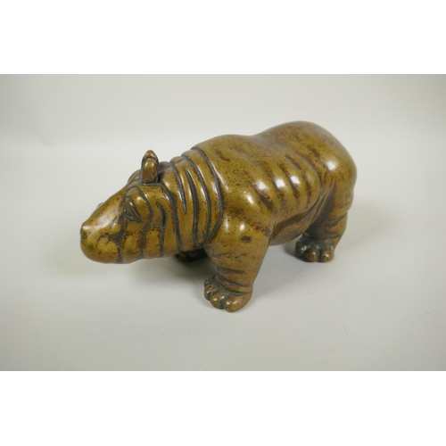 260 - A filled bronze hippopotamus, 21cm long