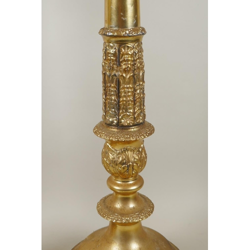 290 - A pair of Empire style gilt metal column table lamps, 85cm high