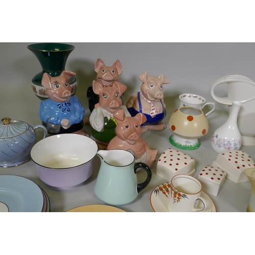 297 - Collectable pottery: Wade NatWest piggy banks, Shelley porcelain, Wedgwood Bourn-Vita, Poole, Honito... 