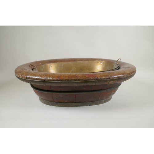 38 - A vintage Chinese brass bound elm baby bath with brass liner, 53 x 43cm