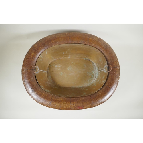 38 - A vintage Chinese brass bound elm baby bath with brass liner, 53 x 43cm