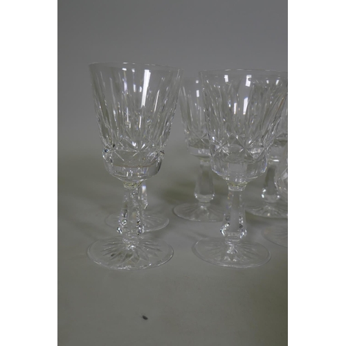 42 - A pair of Waterford crystal glass sifters with silver plated tops, six wine glasses, three lager and... 