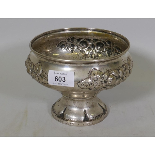 603 - A Norwegian silver bowl with repousse floral decoration, marked 830S, Maase, early C20th, 345g